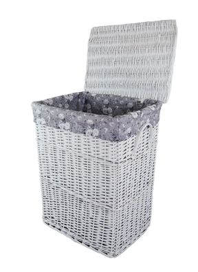 DVier Wäschekorb Wäschetonnen Wäschetruhe Weide weiß Blumenmuster rechteckig 100L