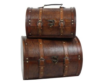 Deko Vintage Koffer 2-er Satz hochwertige dekorative Holztruhen halbrund L 36/30 cm