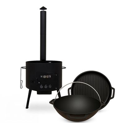 Utschak Ø40cm Kasan 12L mit Grilldeckel aus Gusseisen