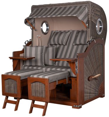 Strandkorbset bene living Ammersee Mahagoni Bullauge PE grau Modell 537 Liftersystem