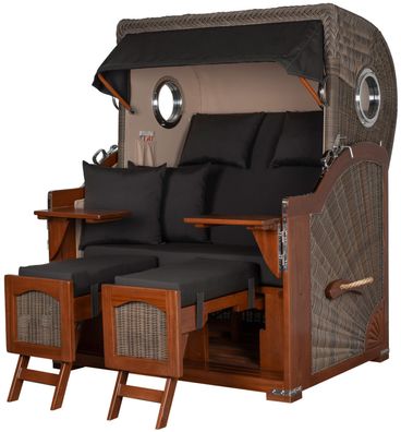 Strandkorbset bene living Ammersee Mahagoni Bullauge PE grau Modell 548 Liftersystem