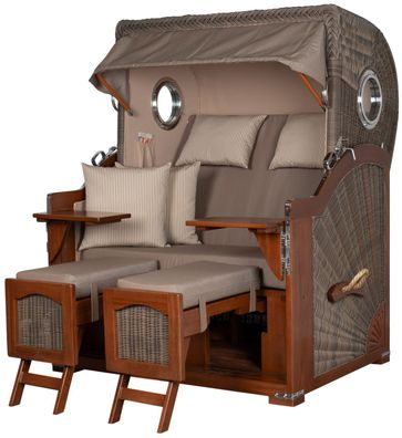 Strandkorbset bene living Ammersee Mahagoni Bullauge PE grau Modell 534 Liftersystem