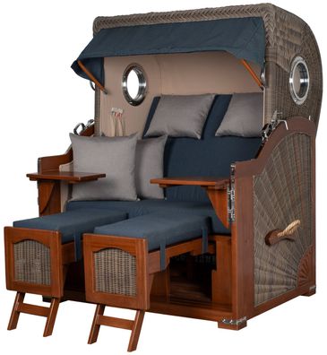 Strandkorbset bene living Ammersee Mahagoni Bullauge PE grau Modell 593 Liftersystem