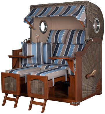 Strandkorbset bene living Ammersee Mahagoni Bullauge PE grau Modell 580 Liftersystem