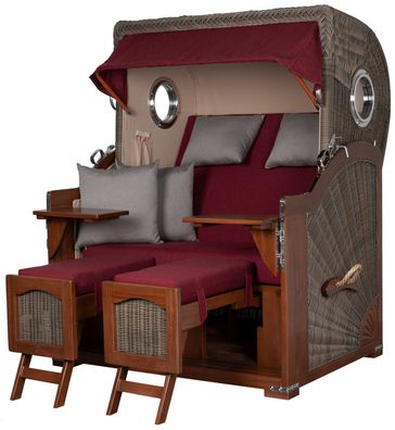 Strandkorbset bene living Ammersee Mahagoni Bullauge PE grau Modell 594 Liftersystem