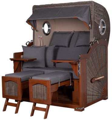 Strandkorbset bene living Ammersee Mahagoni Bullauge PE grau Modell 551 Liftersystem