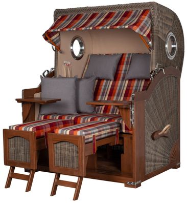 Strandkorbset bene living Ammersee Mahagoni Bullauge PE grau Modell 584 Liftersystem