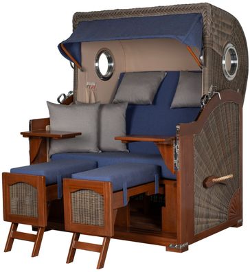 Strandkorbset bene living Ammersee Mahagoni Bullauge PE grau Modell 595 Liftersystem