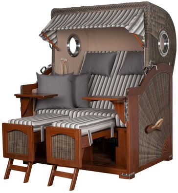 Strandkorbset bene living Ammersee Mahagoni Bullauge PE grau Modell 545 Liftersystem