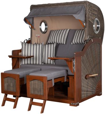 Strandkorbset bene living Ammersee Mahagoni Bullauge PE grau Modell 544 Liftersystem