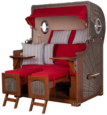 Strandkorbset bene living Ammersee Mahagoni Bullauge PE grau Modell 585 Liftersystem