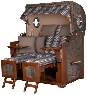 Strandkorbset bene living Ammersee Mahagoni Bullauge PE grau Modell 522 Liftersystem