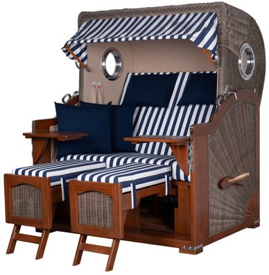 Strandkorbset bene living Ammersee Grande XL Mahagoni Bullauge PE grau Modell 518