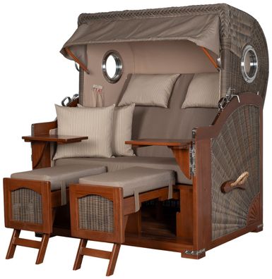 Strandkorbset bene living Ammersee Grande XL Mahagoni Bullauge PE grau Modell 534