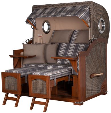 Strandkorbset bene living Ammersee Grande XL Mahagoni Bullauge PE grau Modell 522