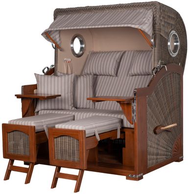 Strandkorbset bene living Ammersee Grande XL Mahagoni Bullauge PE grau Modell 501