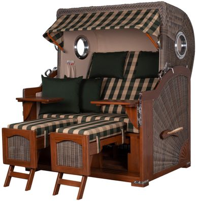 Strandkorbset bene living Ammersee Grande XL Mahagoni Bullauge PE grau Modell 506