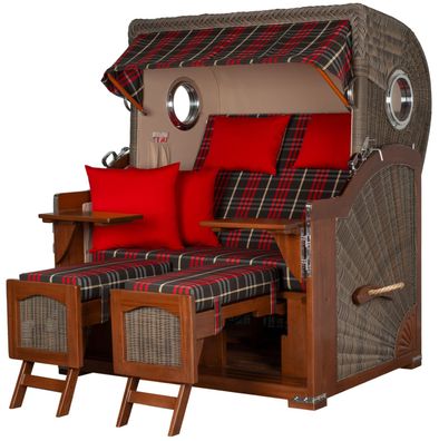 Strandkorbset bene living Ammersee Grande XL Mahagoni Bullauge PE grau Modell 529