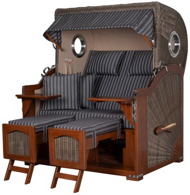 Strandkorbset bene living Ammersee Grande XL Mahagoni Bullauge PE grau Modell 500