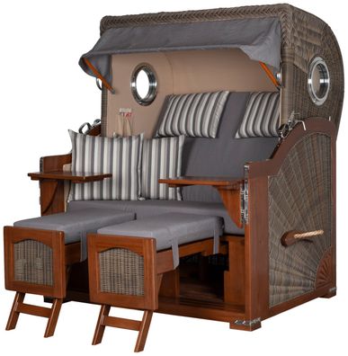 Strandkorbset bene living Ammersee Grande XL Mahagoni Bullauge PE grau Modell 544