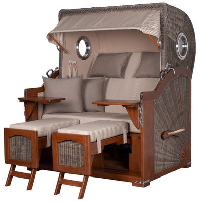 Strandkorbset bene living Ammersee Grande XL Mahagoni Bullauge PE grau Modell 510