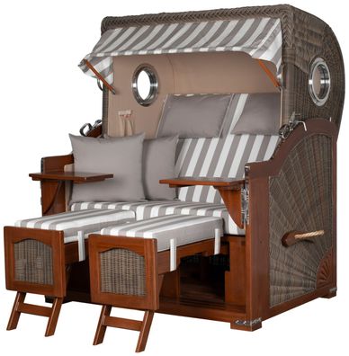 Strandkorbset bene living Ammersee Grande XL Mahagoni Bullauge PE grau Modell 513