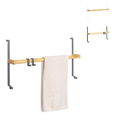 eluno Tür-Hängeregal aus Metall und Bambus, 1 Handtuchstange, 2 Haken