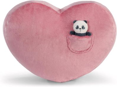 Kissen Love Panda herzförmig 40x27cm mit Kuscheltier Baby-Panda 10cm -pink- Flauschig