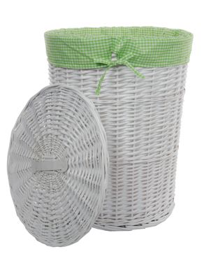 DVier Wäschekorb Wäschetonnen Wäschetruhe Weide weiß rund Karomuster 60L