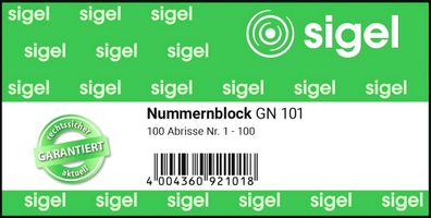 Sigel Nummernblock 10,5x5 1-100 1Bk GN101