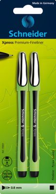 Schneider Premium-Fineliner Xpress schwarz, Blisterkarte mit 2 Stück