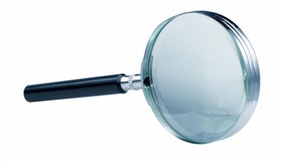 Leselupe mit Glaslinse, Ø 75 mm, vernickelt, verschraubter Griff, Vergrößerung 3-fach