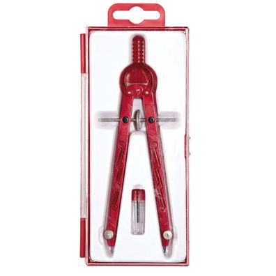 Geometriezirkel, Rot, Länge 165 mm, Zahnradführung, max. Kreis-Ø 360 mm, in Plastikbo