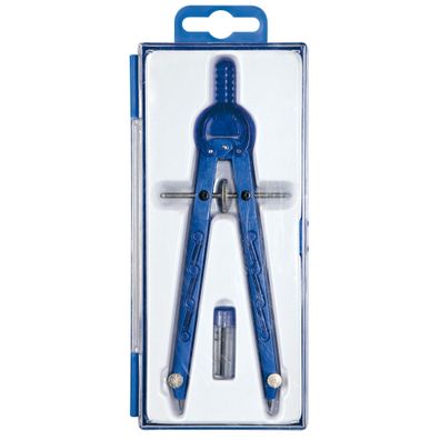 Geometriezirkel, Blau, Länge 165 mm, Zahnradführung, max. Kreis-Ø 360 mm, in Plastikb
