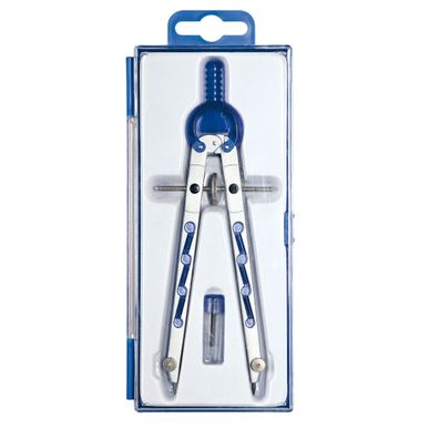 Geometriezirkel, silberfarben-Blau, Länge 165 mm, Zahnradführung, max. Kreis-Ø 360 mm