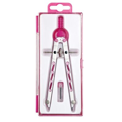 Geometriezirkel, silberfarben-Rosa, Länge 165 mm, Zahnradführung, max. Kreis-Ø 360 mm