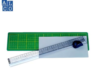 Schneidelineal mit Matte 38 x 10 cm, Lineal mit Schneidevorrichtung, für Schnitte bis