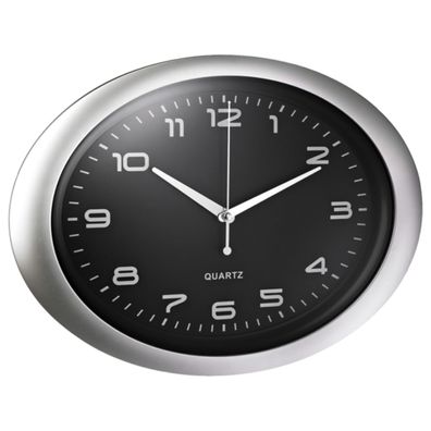 Wanduhr, oval, silberfarben, Zifferblatt Schwarz, exkl. Batterie, (B/T/H) 40/5,5/30 c
