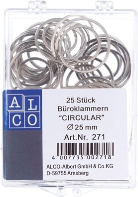 Büroklammern Circular, spiralförmig, rund, glanzvernickelt, Ø 25 mm, Dose à 25 Stück
