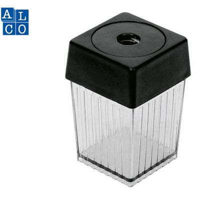 Dosenbleistiftspitzer, einfach, quadratisch, Rauch-Schwarz, mit Metallspitzer