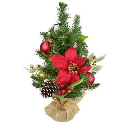 Stromek s ponsetiemi s ?ervenými a zlatými kouli?kami 10×LED, 40 cm