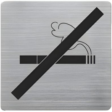 Piktogramm, ''Nicht Rauchen'' Edelstahl gebürstet, 90 x 90 mm, mit Selbstklebepad