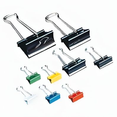 Foldback-Klammern, Sortiment, 20 x 19 mm bunt gemischt, 15 x 25 mm 5 x 32 mm & 2 x 41