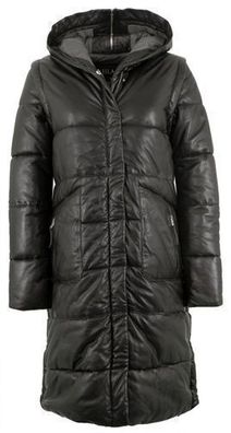 Jilani - Damen Ledermantel Steppmantel Kapuze Steppweste Lammnappa schwarz