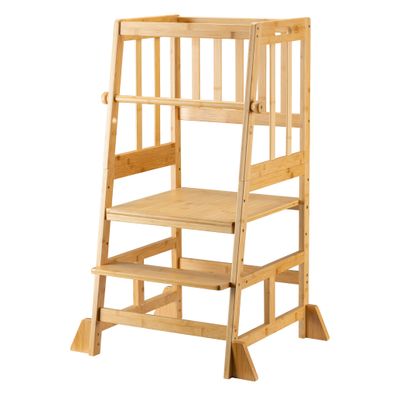 Wiltec Kinderstuhl Lernturm 57x46x90cm Bambus Lernstuhl Kinder Stehstuhl
