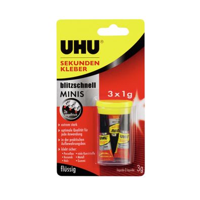 UHU Sekundenkleber Minis flüssig in Box 3x1g