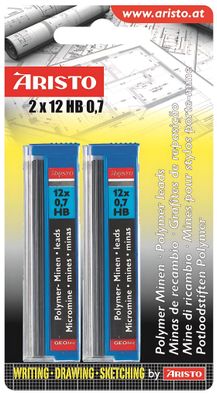 Aristo Feinminen Hi-Polymer 0.7 HB, 2x12er Minendose, m Blister