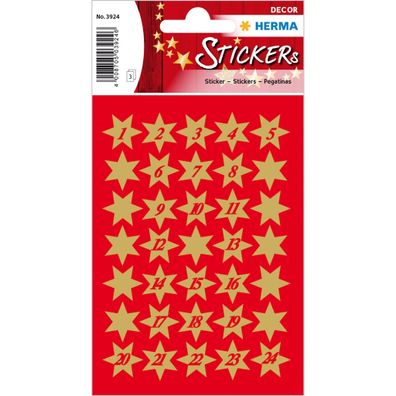 Herma Sticker DECOR Weihnachten Adventskalenderzahlen gold 3 Bl