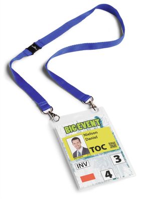 Durable Namensschild A6 mit Textilband tr/d. bl hochformat