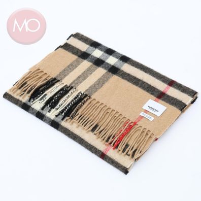 Burberry Karierter Kaschmirschal mit Fransen Vintage-Beige